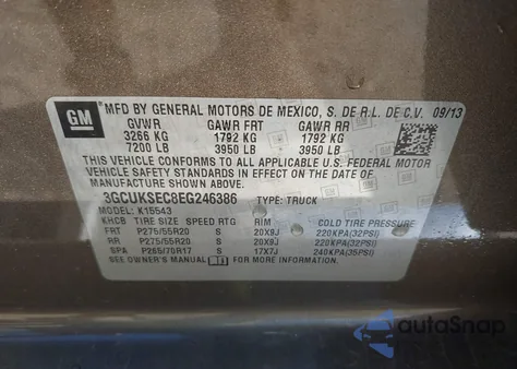 2014 Chevrolet Silverado 1500 2Lz z USA, uszkodzony, nr VIN 3GCUKSEC8EG246386